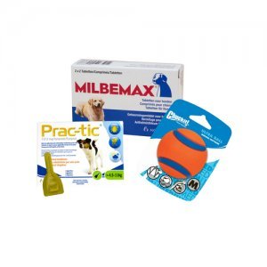 Pakket met Milbemax, Prac-tic en Chuckit! - 5 tot 11 kg