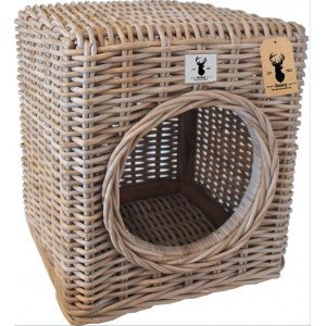 Rotan Hocker voor de kat Kussen Grizzly Brown