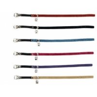 Suede kattenbandje met elastiek en bel - Zwart